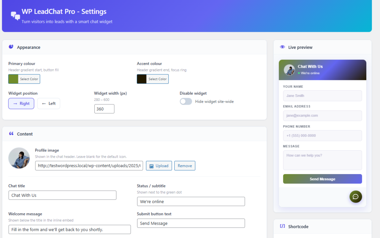 WP LeadChat Pro screenshot 6: Custom field builder with drag-and-drop ordering