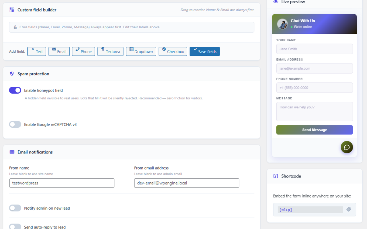 WP LeadChat Pro screenshot 7: Notification and auto-reply templates