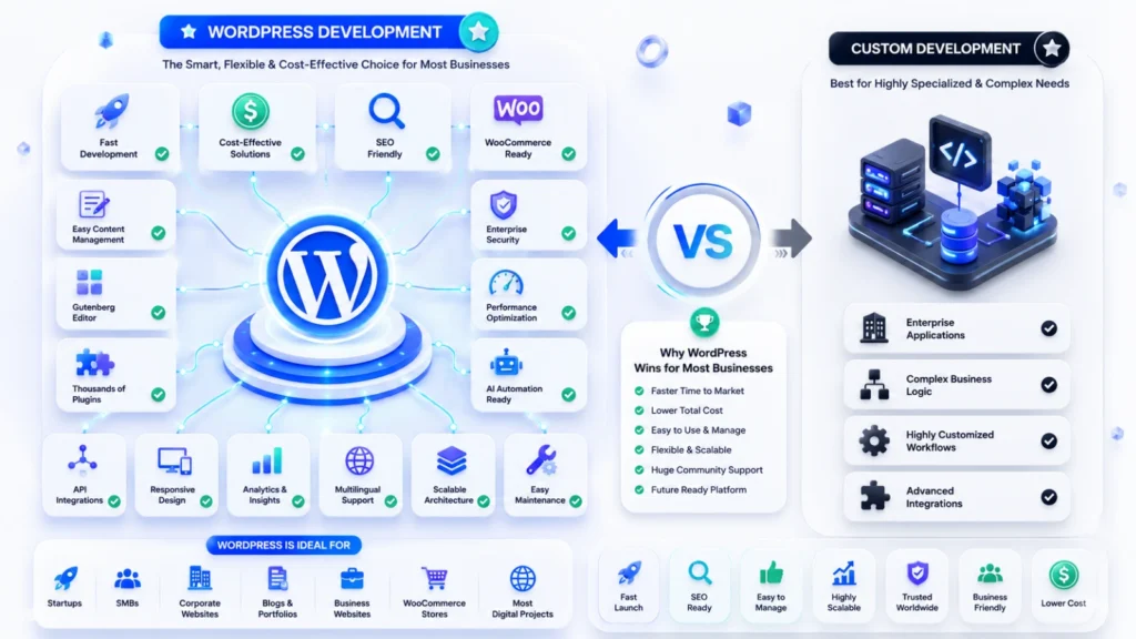 WordPress vs Custom Development comparison for businesses